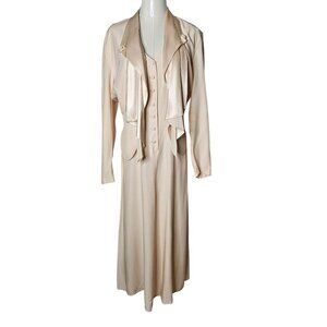 Vintage Wild Rose Small to Medium Cream Dress & Satin Jacket Set 90's Elegant